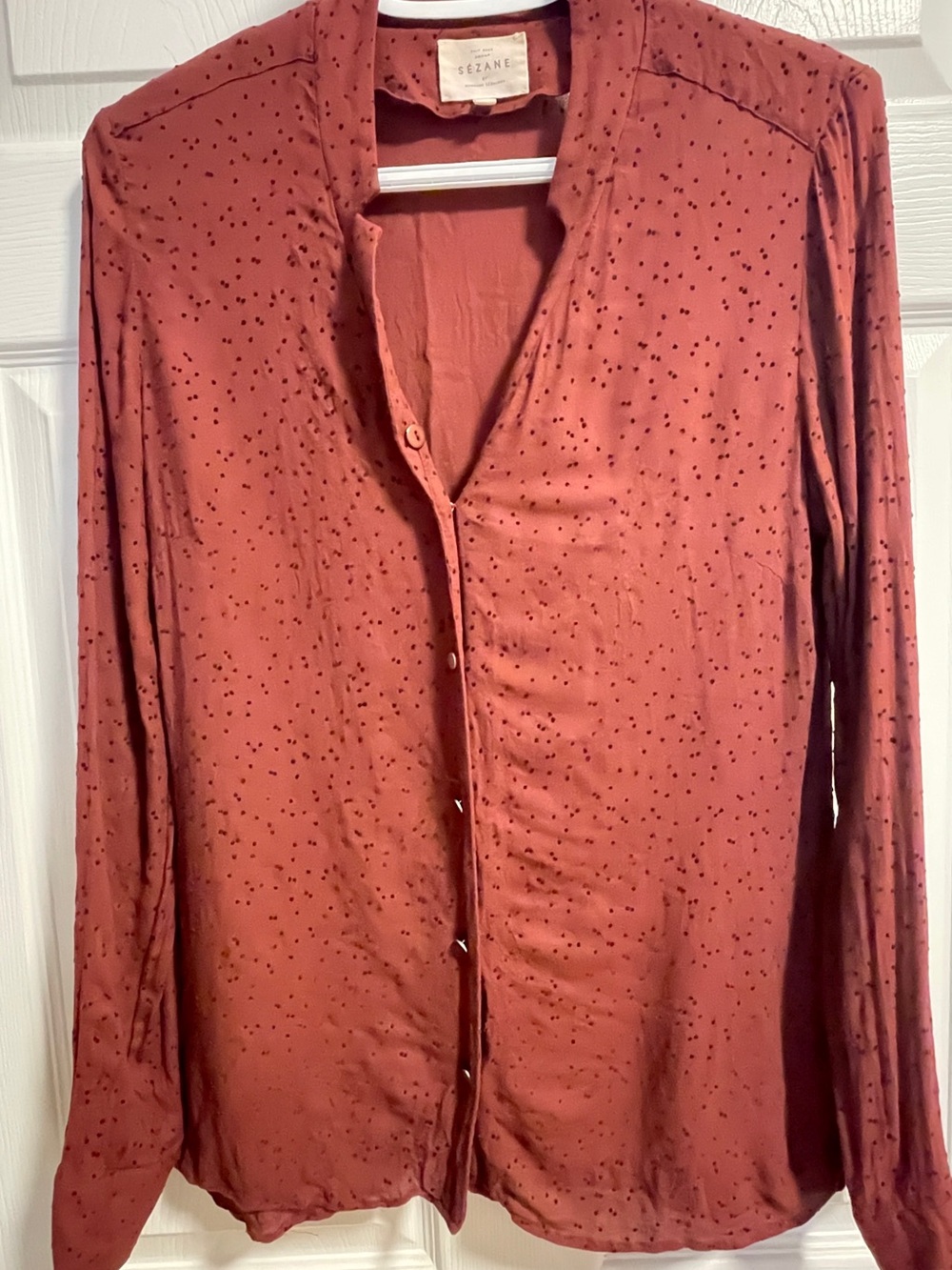 Sézane Rust Red Long-Sleeve Button Front Top